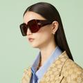 Gucci Accessories | New Gucci Gg1402s 002 Blonde Havana Dark Brown Women Square Oversized Sunglasses | Color: Brown/Orange | Size: 55x16x130