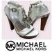 Michael Kors Shoes | Michael Kors White Leather & Lucite Heels T Strap Sandals Sz 8.5 Silver Hardware | Color: White | Size: 8.5