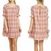 Madewell Dresses | Madewell Plaid Pink & Orange Ruffle Sleeve Popover Mini Dress Women's Size Small | Color: Orange/Pink | Size: S