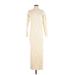 Line & Dot Casual Dress - Sweater Dress High Neck 3/4 sleeves: Ivory Solid Dresses - Women's Size X-Small