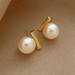 Anthropologie Jewelry | Lorelei Pearl Post Earrings | Color: Gold/White | Size: Os