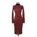 Zara Basic Casual Dress - Midi Mock 3/4 sleeves: Red Leopard Print Dresses - Women's Size Small