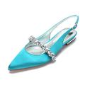 SOVORM Slingback Flats for Women Rhinestones Strap Comfortable Low Heels Bridal Wedding Guest Dress Prom Pumps Shoes,Cyan,7 UK