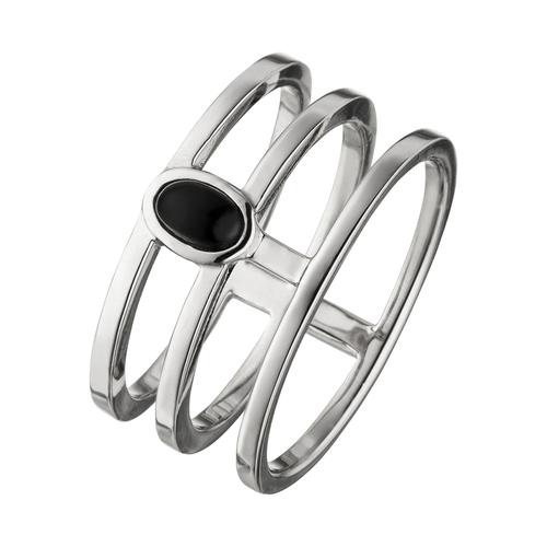 Silberring JOBO Fingerringe Gr. 58, Silber 925 (Sterlingsilber), silberfarben (silber 925, schwarz) Damen 3-reihig 925 Silber mit Onyx