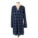 Rebecca Taylor Casual Dress - Shift V-Neck Long sleeves: Blue Plaid Dresses - Women's Size 0