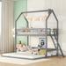 Artistic Plywood House-Shaped Twin Over Twin Bunk Bed with Extendable Trundle, Ladder, Three Color Options