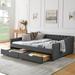 Queen/Full/Twin Size Daybed with Drawer,s Upholstered Tufted Sofa Bed with Waved Shape Arms