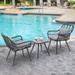 Black 3 Piece Patio Wicker Rattan Bistro Set with Square Glass Top Coffee Side Table, Gray Cushion & Lumbar Pillow