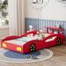 Wooden Twin Size Race Car Platform Bed Bed with Wheels Legs - Safety Rails, Tail Storage Rack, Easy Assembly