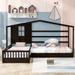 Solid Wood Twin L-Shaped House Bed with Slatted Frame & Fence, Versatile Design for Kids' Comfort & Playful Bedrooms