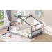 White & Espresso and Gray Full Size House Bed Wood Bed with Roof - Ideal for Play and Rest