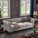 Linen Fabric Chesterfield Sofa, Tufted Couch with Nailhead Arms - 88.5"L x 37"W x 28"H