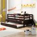 Solid Pine Wood Low Loft Bed Twin Size with Full Safety Fence, Storage Drawers, and Trundle
