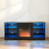 2 in 1 TV Stand 3D Fireplace TV Media Cabinets w/ Glass Shelves, Black - 24 inches in width