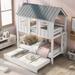 Twin Over Twin House Bunk Bed with Trundle, Roof and Windows Design