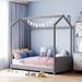 Velvet House Bed with Roof and Playhouse Design, Headboard