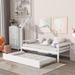 Twin Size Wooden Daybed with Trundle, House-Shaped Headboard, Guardrails, White/Grey