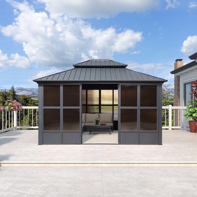 PURPLE LEAF Double Top Outdoor Sunroom Screen House Patio Hardtop Gazebo