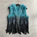 VR001 Free Shipping Womens Natural Real Rabbit Fur Vest With Raccoon Fur Collar Waistcoat/jackets