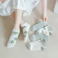 5 Pairs/lot Elegant Funny Cute Cotton Girls Vintage Flowers Short Female Low Cut Ankle Green Leaves