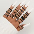 22pcs Vintage Hollow Heart Butterfly Rings Set For Women Metal Black Color Geometric Cross Pearl