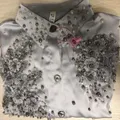 Real Photo Luxury Sparking Women Flowers Beaded Shirts Blouse Autumn Spring Single Breasted Diamonds