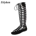 Eilyke sandali da donna in morbida pelle di alta qualità con spalline aperte al ginocchio sandali