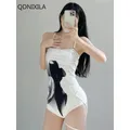 Women's Swimsuit Korean Fashion Bikini 2023 Women New Sexy One Piece with Strap Design Deep V Open