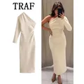 TRAF-Robe Longue Mi-longue à Manches Unique pour Femme Tenue Élégante Sexy de Soirée Nouvelle