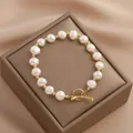 Minar Trendy Baroque Freshwater Pearl Beaded Bracelet For Women Real Gold Plated Copper OT Toggle