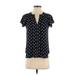 Ann Taylor Short Sleeve Blouse: Black Tops - Women's Size 2X-Small Petite