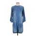 Cloth & Stone Casual Dress - Mini High Neck 3/4 sleeves: Blue Print Dresses - Women's Size X-Small