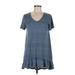 Mod-O-Doc Casual Dress - Mini V Neck Short sleeves: Blue Dresses - Women's Size Medium