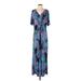 Gypsy by Mara Hoffman Casual Dress - A-Line V Neck Short sleeves: Blue Tropical Dresses - Women's Size Small