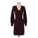 Ann Taylor Casual Dress - Sweater Dress V Neck 3/4 sleeves: Burgundy Print Dresses - Women's Size X-Small