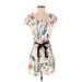 H&M Casual Dress - Mini Scoop Neck Short sleeves: White Floral Dresses - Women's Size 4