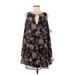 Forever 21 Contemporary Casual Dress - Shift Plunge Long sleeves: Black Floral Dresses - Women's Size Medium