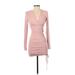 Zara Cocktail Dress - Mini V-Neck Long sleeves: Pink Solid Dresses - Women's Size X-Small