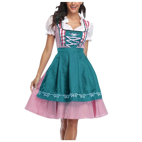 Oktoberfest Robe Dirndl Robes traditionnelles Longueur midi Oktoberfest / Bière Femme de ménage Bavarois Allemand Munich Prairies Femmes Tissu de style traditionnel (70 cm)