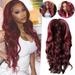 SUMDUINO Wig Women s Wine Red Long Curly Hair Large Wave Wig Headcover Wigs Natural
