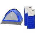 2-Person Tent with Sleeping Bags â€“ Camping Gear Set Includes Outdoor Dome Tent with Rain Fly and 2 Adult Sleep Bags by QCAI Outdoors (Blue)