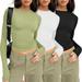 WEANT 3 Packs Long Sleeve Shirts for Women Cotton White Long Sleeve Tshirt Women Compression Shirts Woman Lounge Sets for Women (3 Packs:Green White Black X-Large)