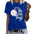 FhsagQ Summer Casual Womens Work Tops Women Short Sleeve Round Neck Baseball Print Football Printing T Shirt Top Blue XXL