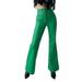Women Soft Pants Autumn Winter New High Waist Bootcut Metal Hole Strap PU Leather Stretch Casual Fashion Business Long Trousers Lightweight Classic Golf Slacks with Pockets