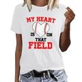 FhsagQ Summer Casual Womens Going out Tops Women Casual Round Neck Short Sleeve Baseball Football Print T Shirt Top White L