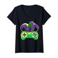 Damen Videospiel Mardi Gras Controller Jester Mardi Gras Gaming T-Shirt mit V-Ausschnitt