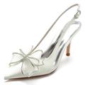 Women's Wedding Shoes Pumps Valentines Gifts Party Wedding Heels Bridal Shoes Bridesmaid Shoes Bowknot Sparkling Glitter Stiletto Pointed Toe Elegant Fashion Cute Satin Ankle Strap White Ivory Silver