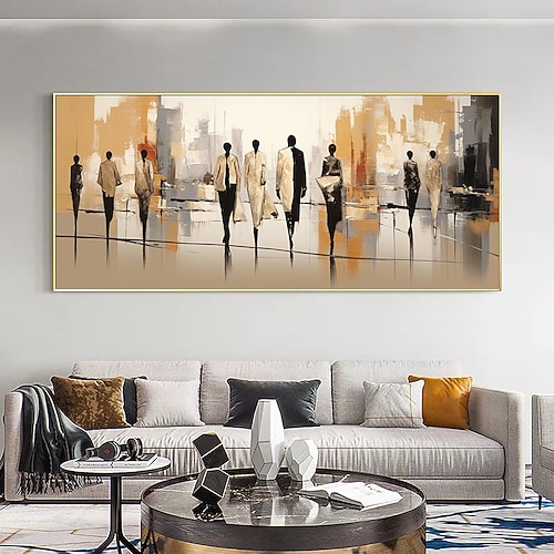 handgemaltes abstraktes modernes Menschen-Landschaftsölgemälde auf Leinwand, großes Wandkunstgemälde, Spaziergang auf der Straße, Gemälde, minimalistisches Kunstwerk für Wohnzimmer, Kunst, Image