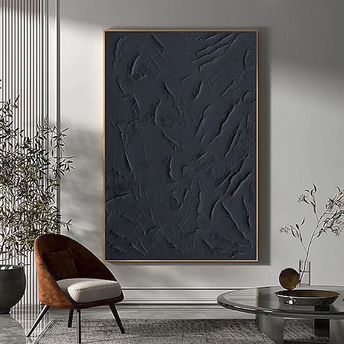Handgemalte Wandkunst, schwarzes Pattle-Messer-Gemälde, abstrakte Kunst, Wabi-Sabi-Gemälde, Wandkunst, schwarzes, minimalistisches Gemälde, Acrylgemälde auf Leinwand, abstrakte Textur-Wandkunst, Image