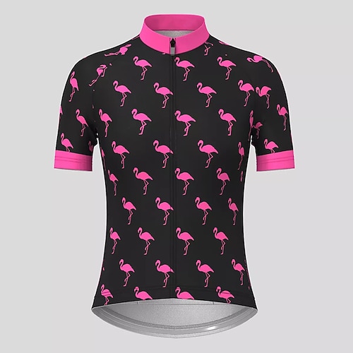 Damen Radtrikot Flamingo Lustig Kurzarm Fahhrad Trikot Oberteil mit 3 Gesäßtaschen Mountainbike MTB Straßenradsport Schnelltrocknend Reflektierende Streifen Rückentasche Feuchtigkeitsableitend Sport Image